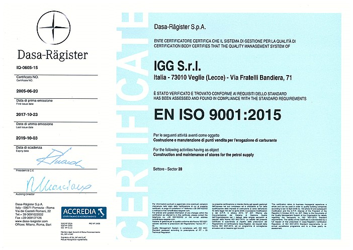 Certificazione EN ISO 9001:2015